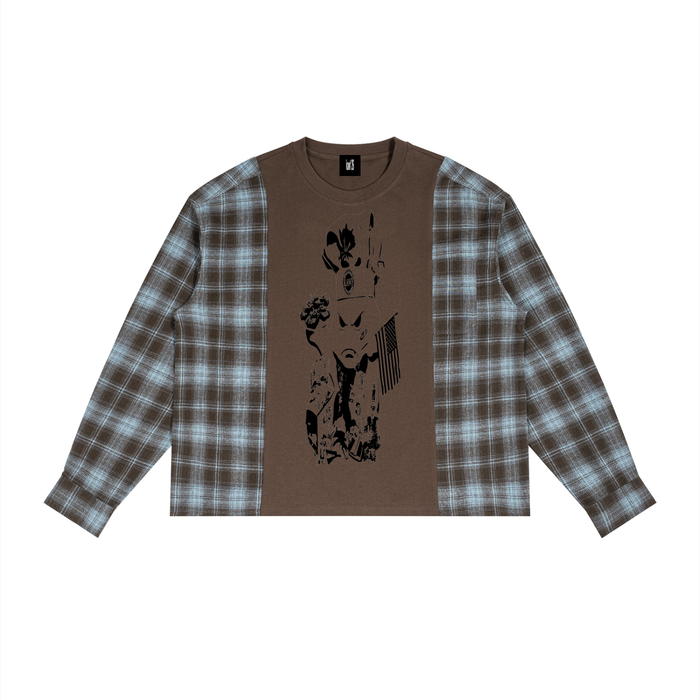 Unisex Plaid Panel Long Sleeve T-Shirt