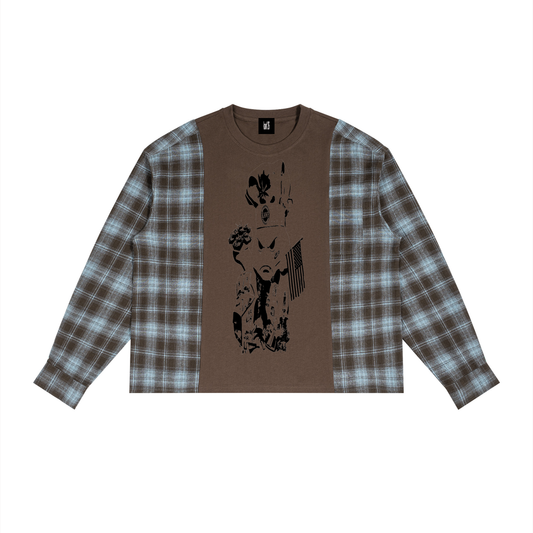 Unisex Plaid Panel Long Sleeve T-Shirt